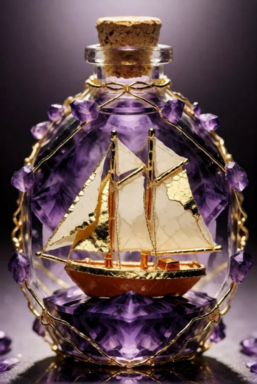 Goldamethystworld, A Ship-in-a-bottle A Tiny Schooner With C...