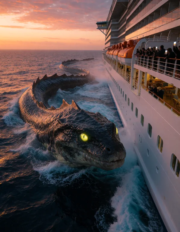 A Colossal, Prehistoric Sea Serpent With Dark, Wet, Scaly Sk...