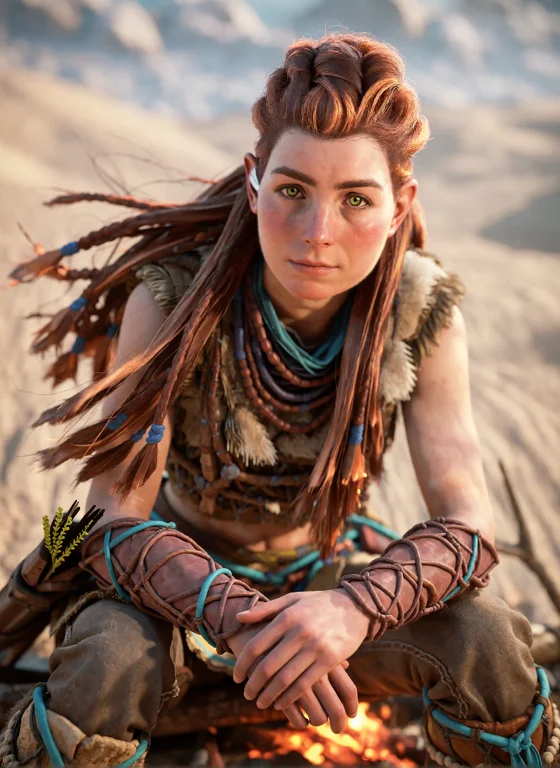 Aloy, A Young Woman With Green Eyes, Long Red Braided Hair F...
