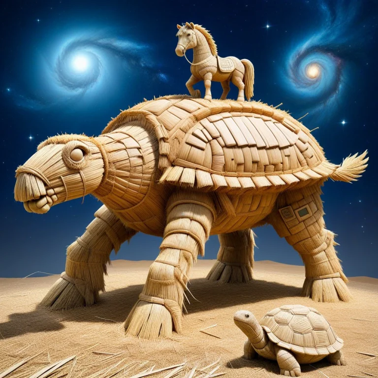 In Outer Space, A Stone Statue Of An Horse, Standing On A Gi...