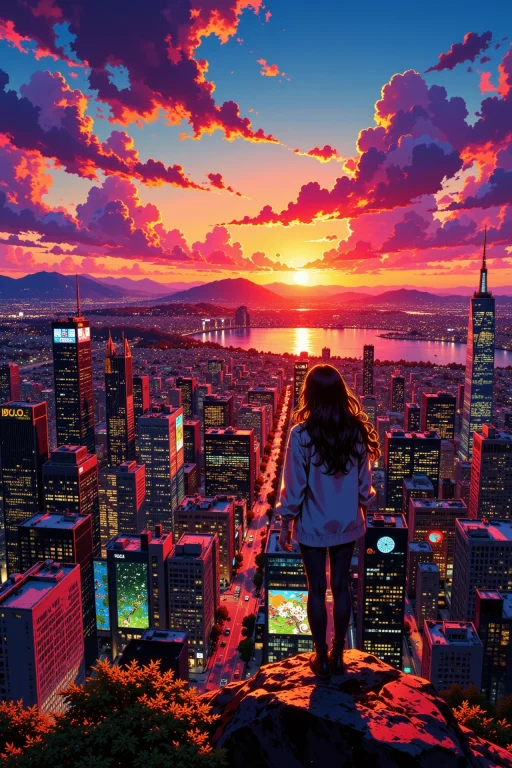 Big City Beautiful Landscape, Sunset, Woman, Very Intricate,...