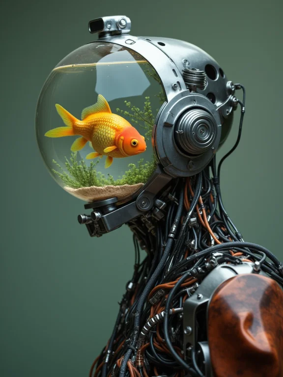 W1zm4ch1n4. Gentleman Cyborg Robot With A Fish Bowl Head, Wi...