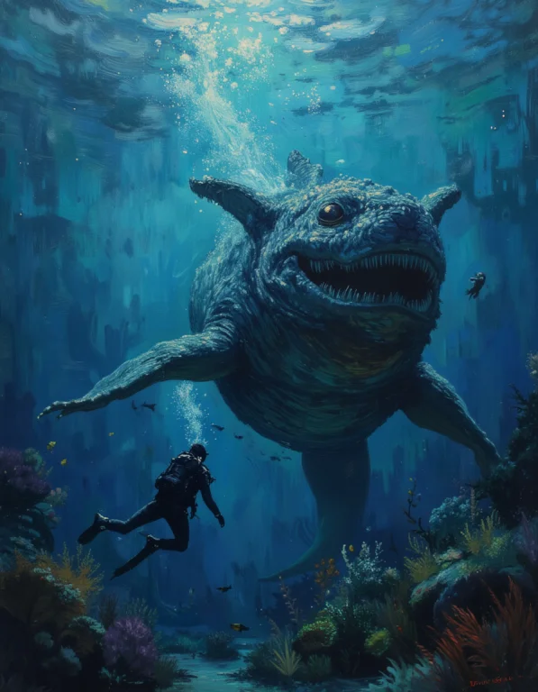 Loraobv1.11 Obyouhua, Oil Painting Deep Dark Ocean, A Scuba...