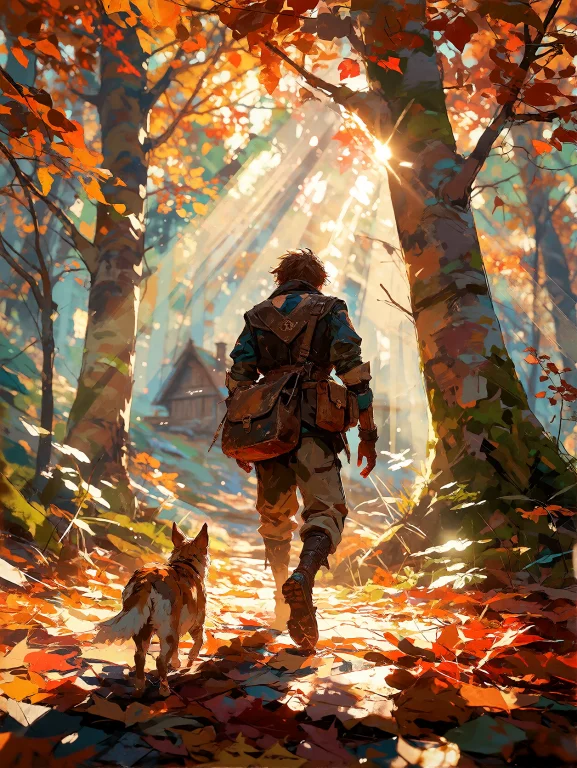 A Young Postal Courier Walking Through An Enormous Autumn Fo...