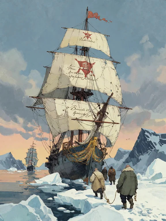 Bradhamel Art Style. A Grand, Weathered Three-masted Sailing...