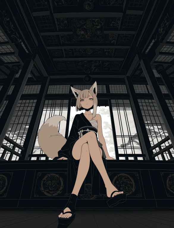 1girl, Solo1.2, Beige Hair, Sitting, From Below, Crossed Leg...