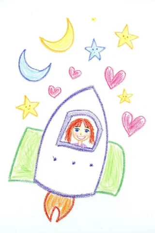 This Is A Colorful, Whimsical Drawing Depicting A Drawing Of... — FLUX AI Prompt: This is a colorful, whimsical drawing depicting a drawing of a rocket ship, draw...