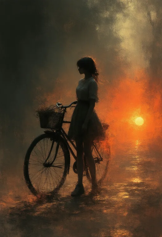 A Solitary Girl, Bathed In The Fiery Glow Of A Perpetual Sun...