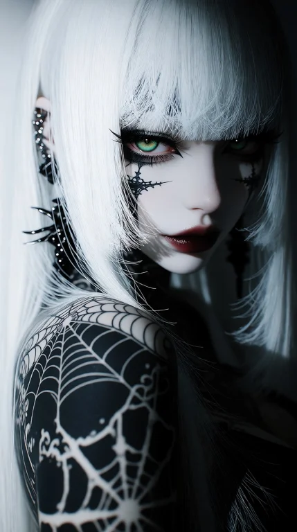 A Striking Portrait Of A Woman With Long, Flowing White Hair...