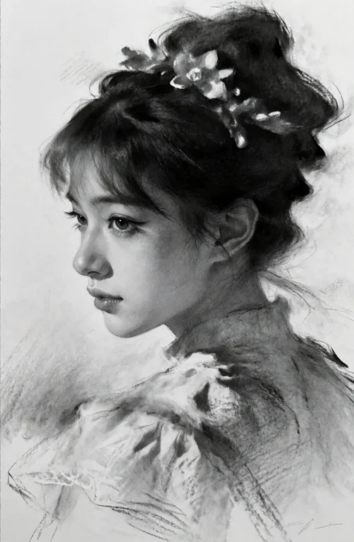 Sketchportrait, 1girl, Solo, Monochrome, Realistic, Greyscal...
