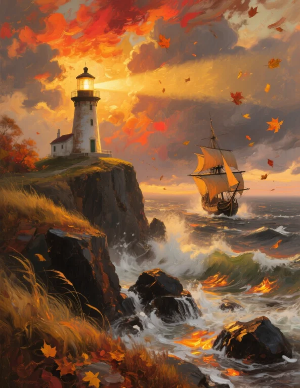 A Powerful Autumn Seascape Painted In Sweeping, Bold Brushst...