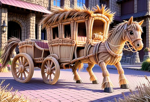 Horse Carriage Made Of Straw — SDXL AI Prompt: horse carriage made of straw