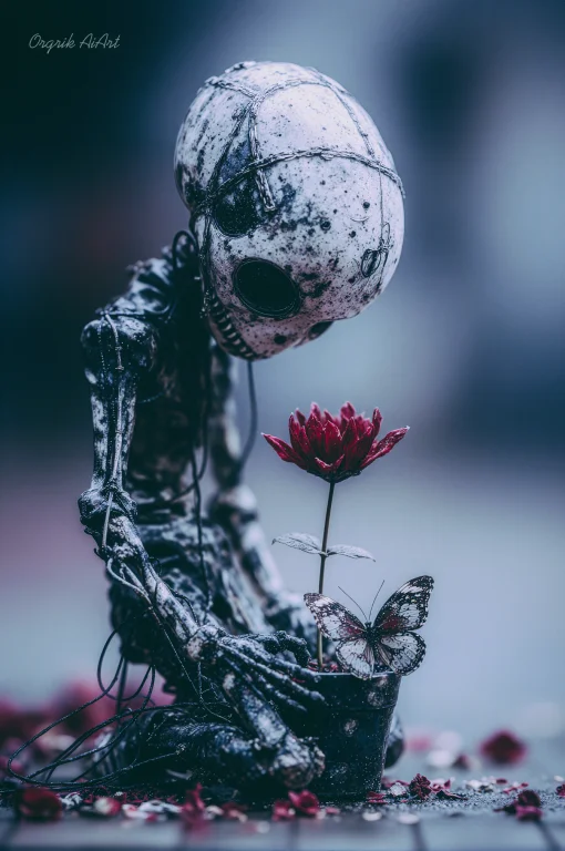 Create An Image Of A Whimsical, Gothic Character With A Slig...