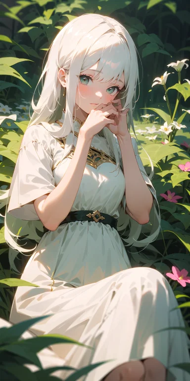 Masterpiece, Best Quality,1girl With Long White Hair Sitting...
