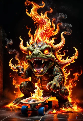Flowing Flames, Bowser Dragon Turtle Formed Entirely From Sw... — SDXL AI Prompt: flowing flames, Bowser dragon turtle formed entirely from swirling flames, subje...