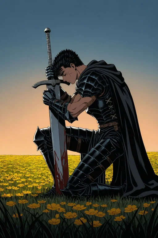1boy, Guts Berserk, Warrior, Muscular, Short Hair, Black Hai...