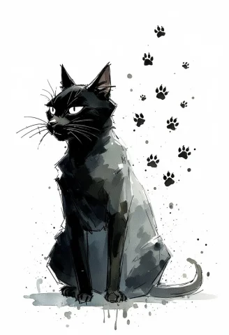 Watercolor Painting Of A Negative Colored Paintsplash Of A C... — FLUX AI Prompt: Watercolor painting of a negative colored paintsplash of a cat with several cat...