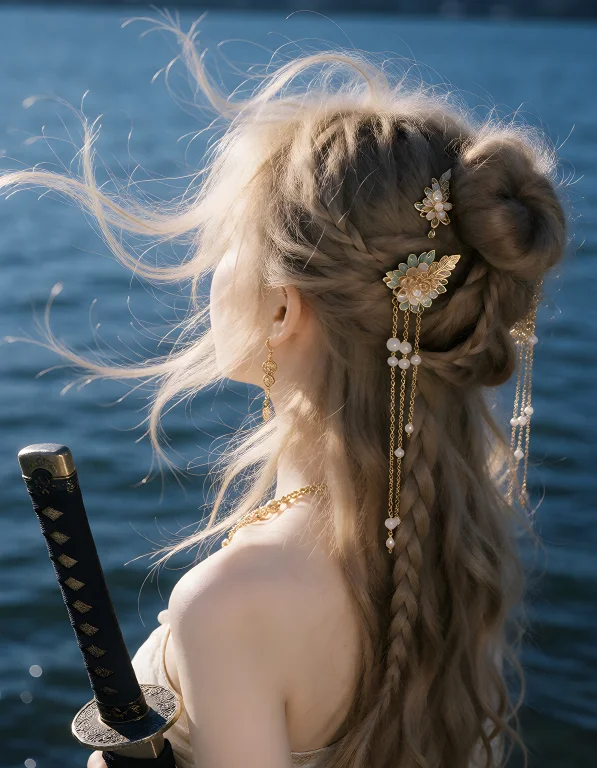 A Close Up Of A Womans Long Hair Blown In The Winds With Tra...