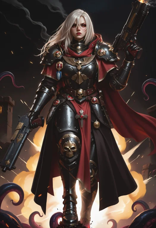 1girl, Adepta Sororitas, Warhammer 40k, White Hair, Long Hai...