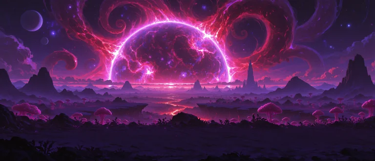Ultra-detailed Panoramic Alien Planet Landscape, 219 Widescr...