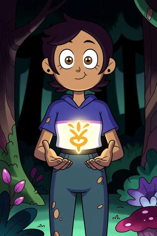 Luz From The Owl House Holding A Glowing Glyph In A Dark For...