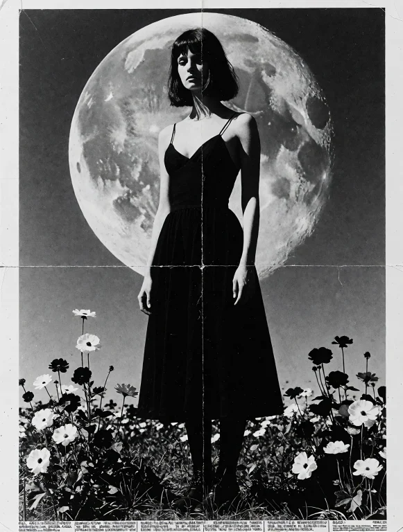H3reticpress, Woman, Black Dress, Moon, Flowers, Full Body,...