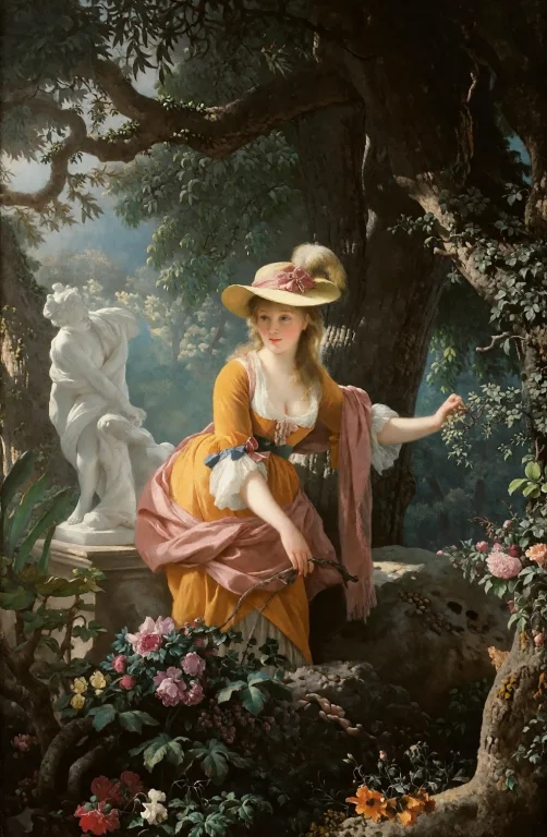 Krea2oil, Oil Painting, 1girl, Dress, Tree, Nature, Blonde H...