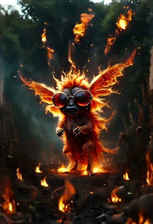 A Flaming Giant Fly Wearing Flaming Sunglasses In A Flaming...