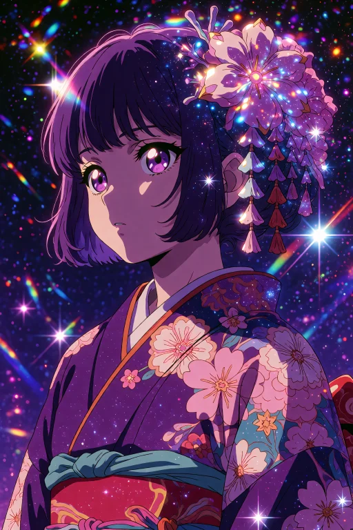 Ironpsalm,, Grimmspaint,, Purple Retro Anime Style. 1girl, S...
