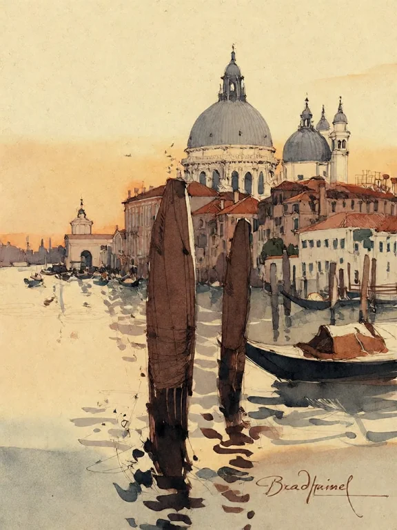 Bradhamel Art Style. A Watercolor Painting Of A Venetian Can...