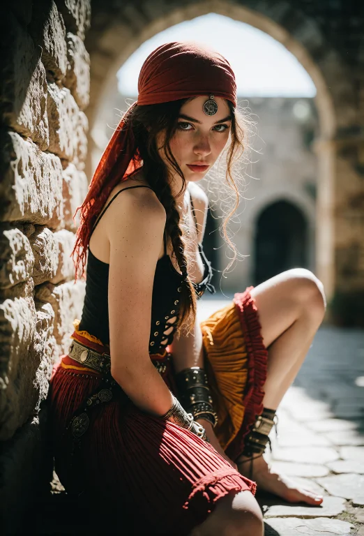 A Dramatic Close-up Shot Of A Young Beautiful Gypsy Woman, S...