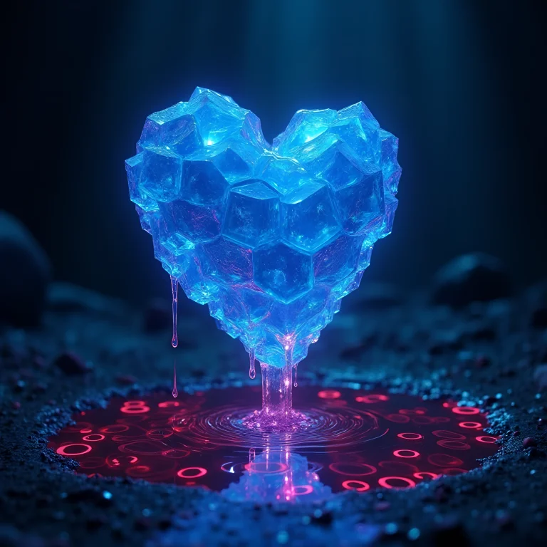 In A Dark Deep Dungeon, A Digital Blue Hearth Made Of Fracta...