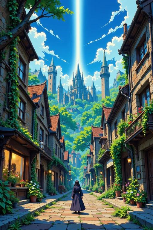 A Fantasy Street With Magicians Beautiful Landscape, Morning...
