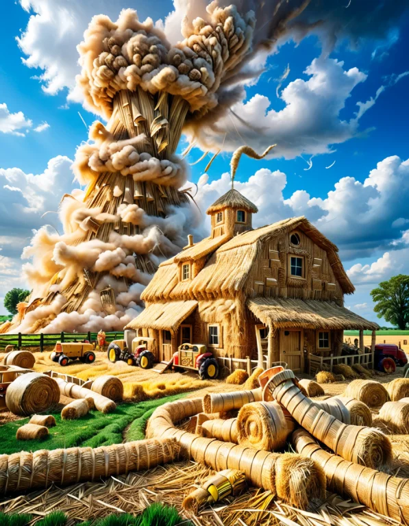 A Scene Of A Farm, With A Tornado Entirely Made Of Straw, La...