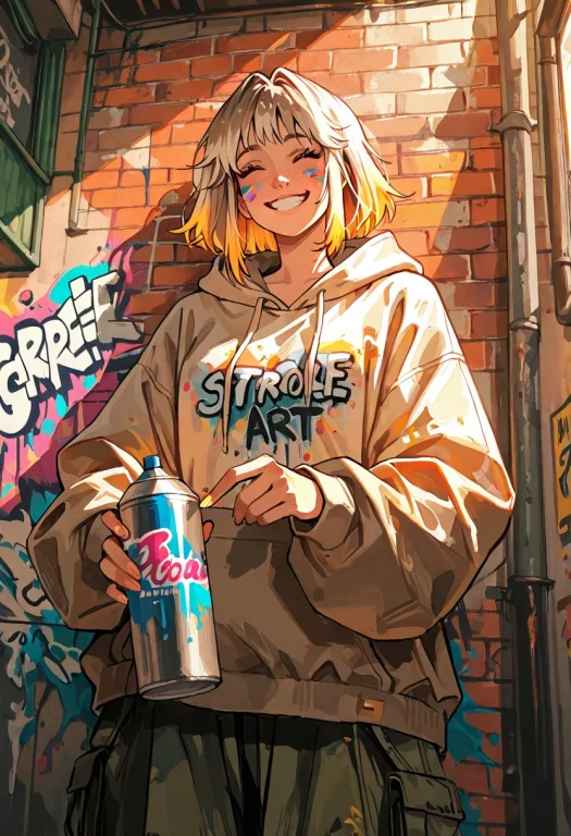 Rapscallionstyle, 1girl, Short Choppy Bleached Hair With Dar...
