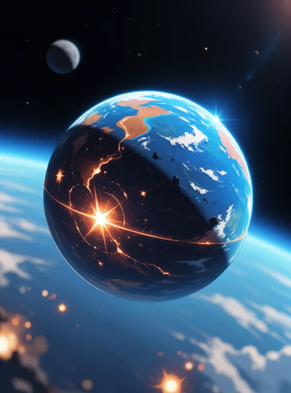 No Humans, From Space, Scenery, Stars, Blue Earth-like Plane...