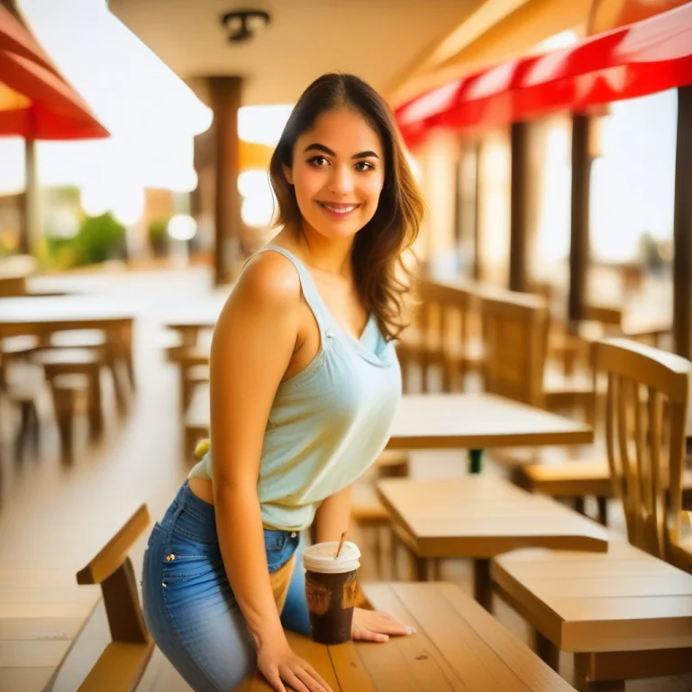 Skmarcy Looking At Camera, Casual Denim Shirt, Sitting By Ou...
