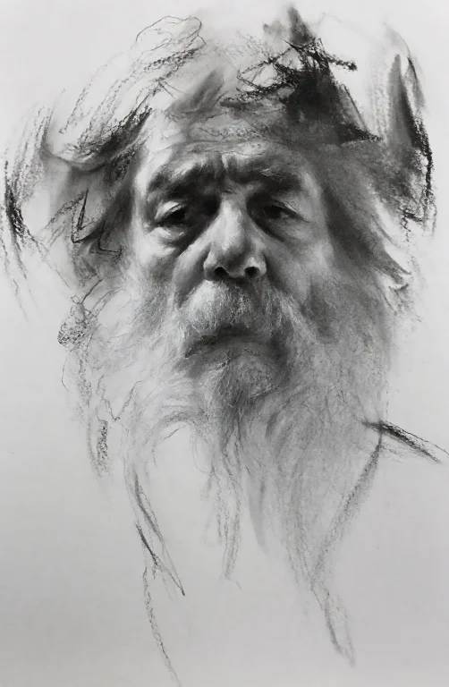 Sketchportrait, 1boy, Monochrome, Beard, Greyscale, Facial H...