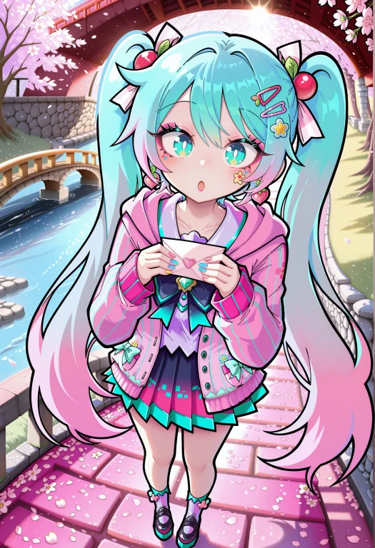 Funset, 1girl, Hatsune Miku, Pastel Pink Hair, Pastel Blue H...