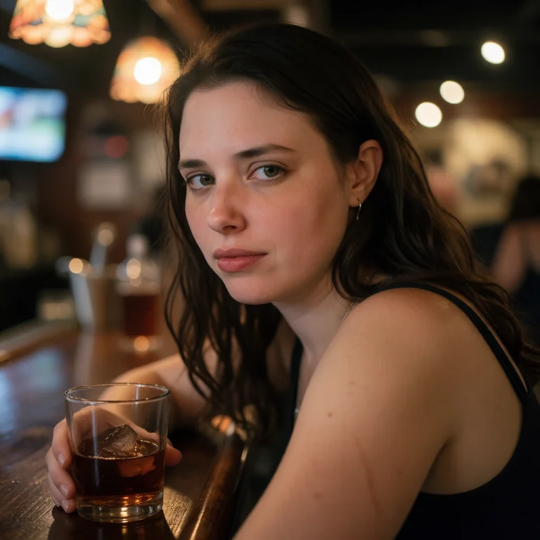 Bradhamel Art Style Young Woman With A Glass Of Bourbon Sitt...