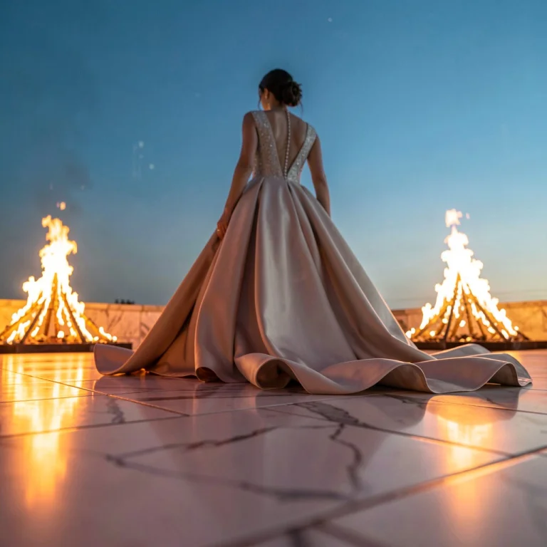 A Couture Dress Trailing Across A Marble Floor, Firelight, S...