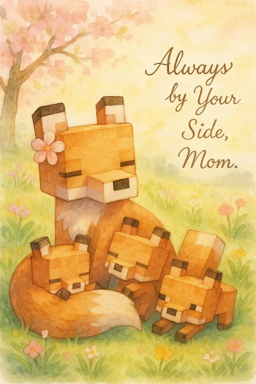 A Watercolor Banner Featuring A Stylized Minecraft Fox Mothe...