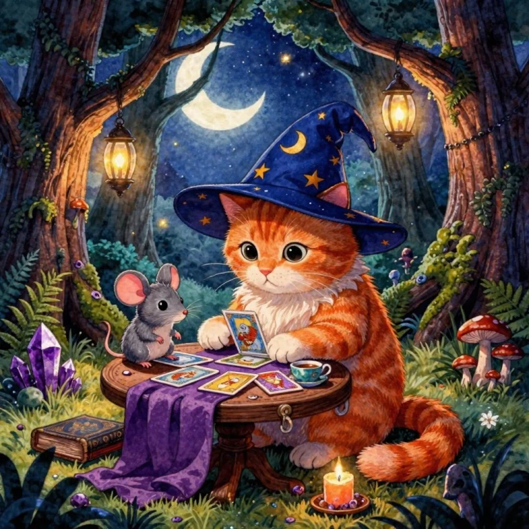 Whimsical Storybook Illustration Of A Fluffy Orange Tabby Ca...