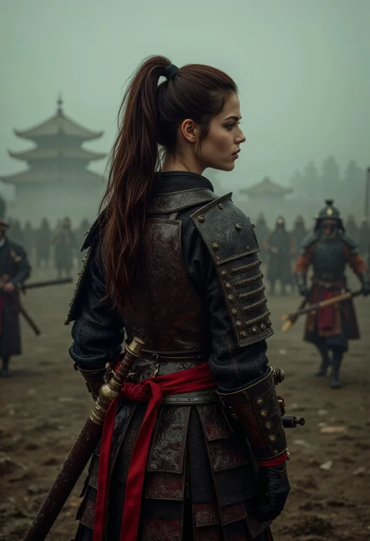 R3alism, Samurai Woman In Armor Standing In A Battlefield,ar...