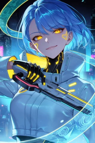 Confident Cyberpunk Illustration Free — Stable Diffusion AI Prompt: masterpiece, best quality, score_9, score_8, score_7, newest, absurdres, mature...