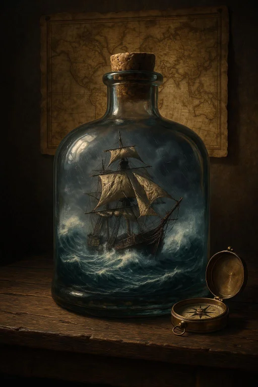Realistic Illustration Of A Glass Bottle On A Wooden Table,...