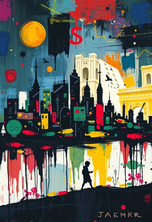 City Of The Future Is Silhouetted, Abstract Expressionism, R...