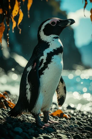 Magellanic Penguin Realism Prompt — Stable Diffusion AI Prompt: ta86_inkriot, thin black outlines, nature, zidiusart, A Magellanic penguin stand...