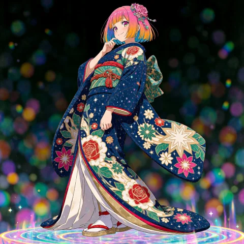 1girl, Wearing Intricate Kimono, ,crystal, Star, Multicolore... — Stable Diffusion AI Prompt: 1girl, wearing intricate kimono, ,crystal, star, multicolored sleek bob haircut,...