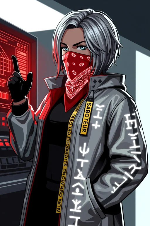 Data Saboteur, Reflective Jacket Tagged With Anti-corporate...
